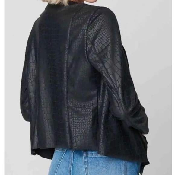 BLANKNYC Black Faux Leather Croc Skin Open Front Waterfall Jacket Size XS - Picture 2 of 9
